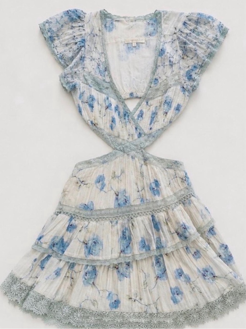 White & Blue Floral Tiered Dress
